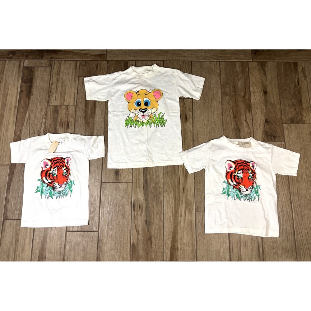 Vintage 90s Kids Lion Tiger Graphic T Shirt Lot Murina Made USA XS S‎ M Safari